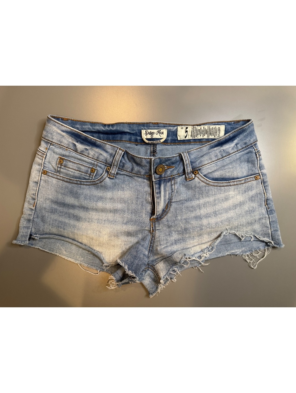 Y2K low rise Indigo Rein Size 5 Light Wash Distressed Denim Shorts